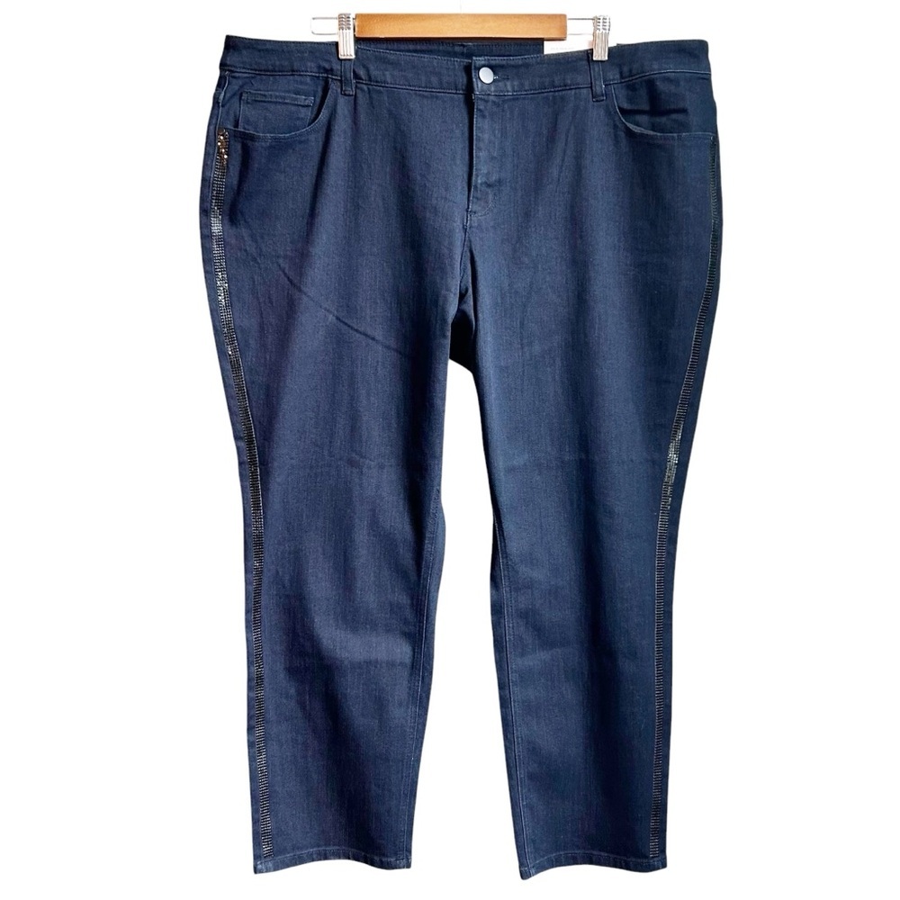 NEW‎ Christopher & Banks Jeans Dark Wash Tuxedo Stripe Embellished Tapered Leg